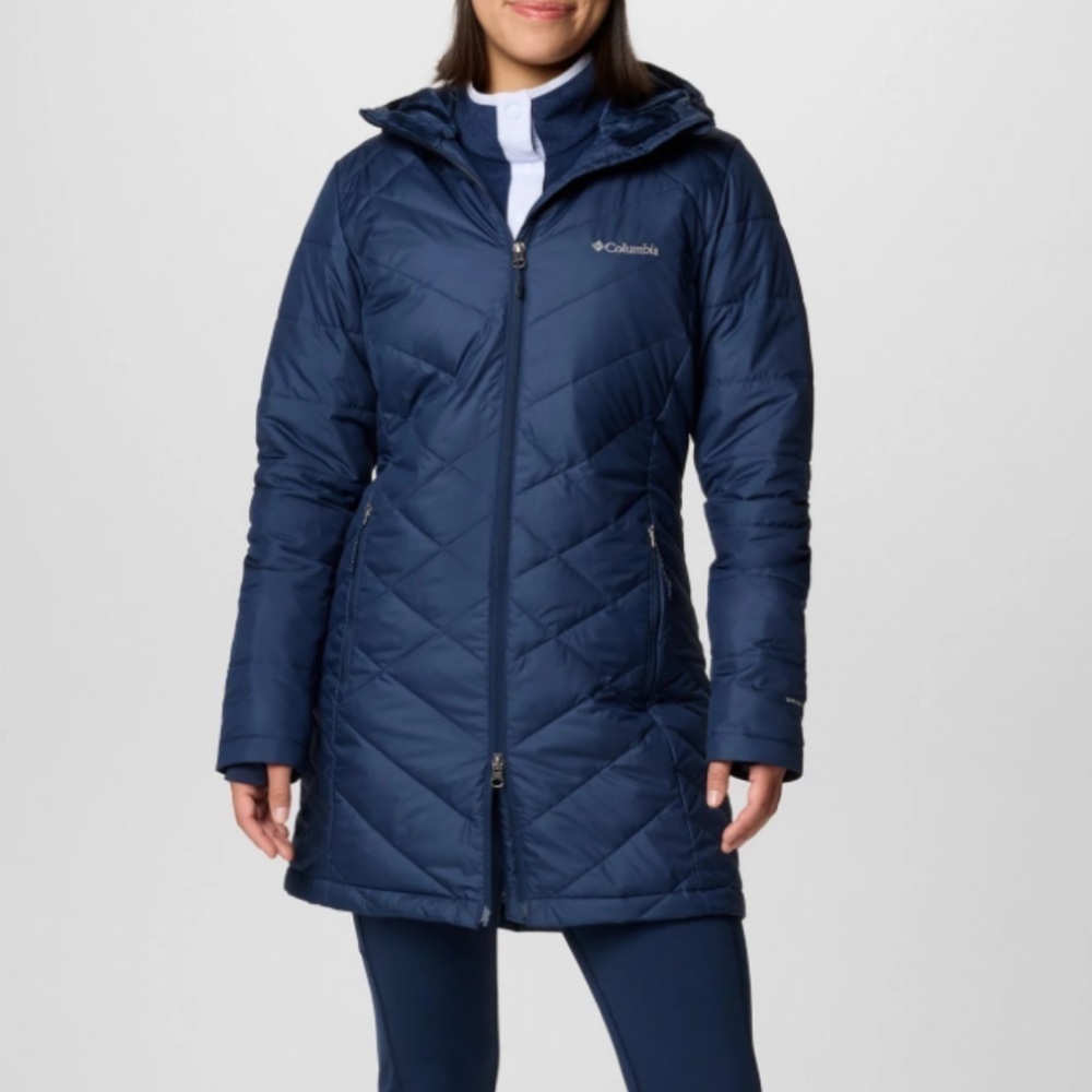 Columbia Heavenly Water Resistant Puffer Long Jacket Coat S Navy Blue
